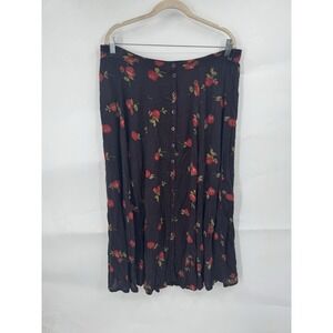 VTG Dark Floral Cottage Peasant Maxi Skirt Women M Black Milk Maid Whimsigoth